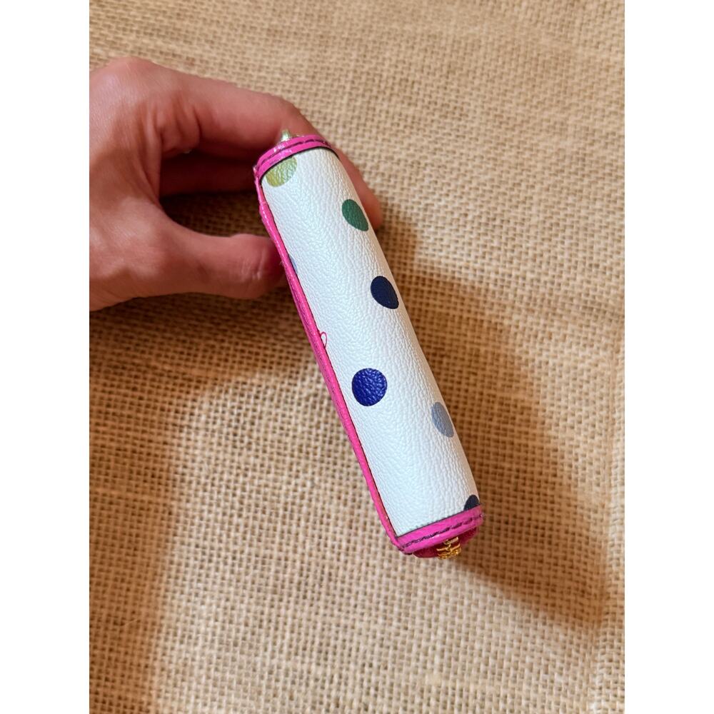 Coach Polka Dot Zip Around Accordion Wallet ID Card Case White Pink Patent Small - Picture 3 of 11